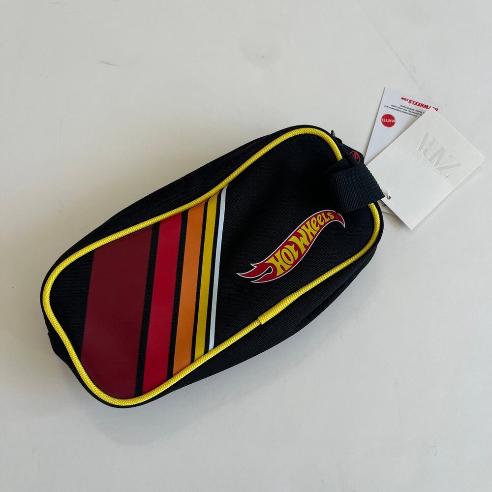 Zara Kids Hot Wheels Black Racing Stripe Zip Pencil Case Bag NWT